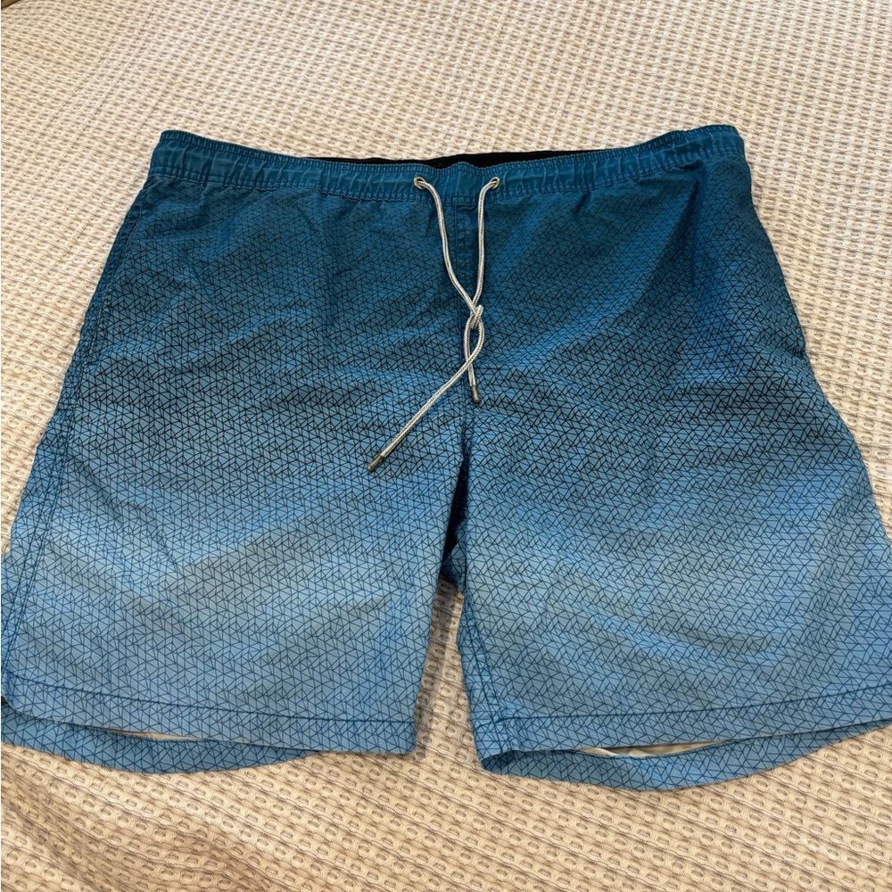 Men’s Kirkland Signature Teal Blue Patterned Swim Trunks
